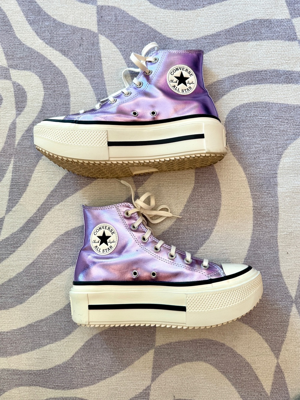 Converse Chuck Taylor All Star Lift Double Stack Hi Metallic Purple Lilac 8.5 - Picture 3 of 7